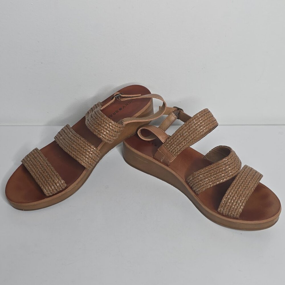 Lucky Brand Honnia Womens 11 M Sandals Brown Braided Strappy Slingback Shoes - Picture 3 of 9